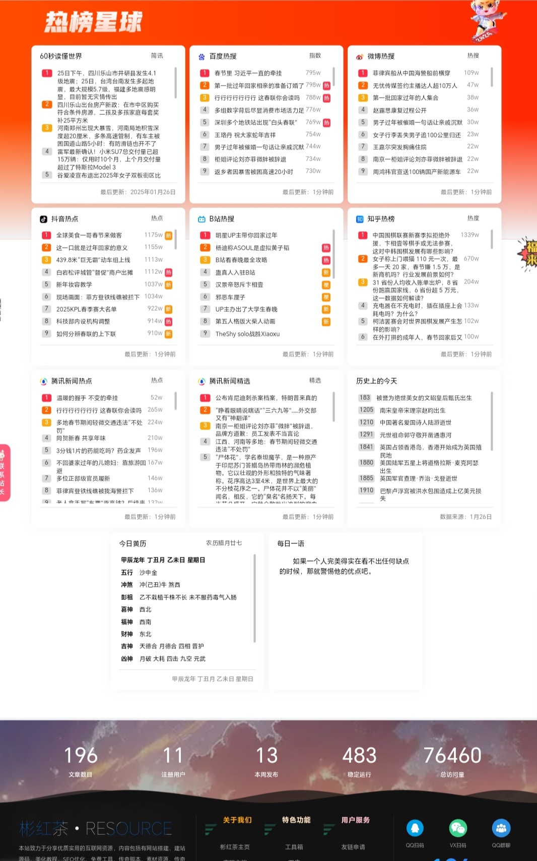 子比主题美化 – 实时聚合热搜榜单(不保证永久可用) - 彬红茶博客